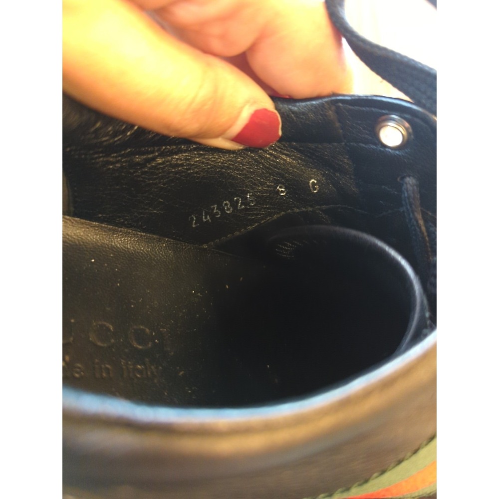 Gucci GG Web Stripe Sneakers Black Leather Size 8 US Low Top Lace-Up Trainer Box - Picture 11 of 16